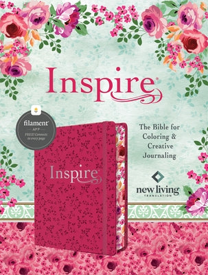 Pink Peony Inspire Bible NLT by Tyndale House Publishers with hardcover leatherlike cover and filament-enabled features.