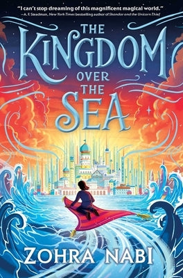 Paperback copy of "The Kingdom Over the Sea" by Margaret K. McElderry Books, showing the book cover with colorful artwork.