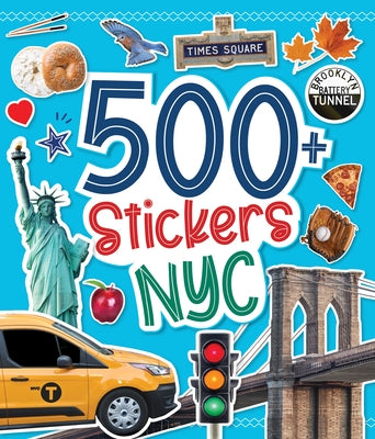 Paperback NYC sticker book with 500 colorful city-themed stickers by Duopress, showing various vibrant New York City designs.
