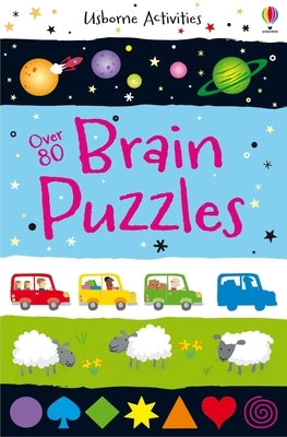 Paperback Usborne Books Over 80 Brain Puzzles with colorful pages and diverse challenges for kids' cognitive development.