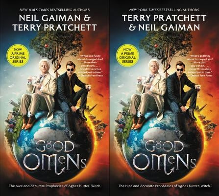 Mass market paperbound copy of Good Omens TV tie-in book by William Morrow & Company, featuring a cover with celestial artwork.