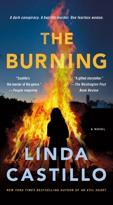 Cover of "The Burning" mass market paperbound novel by Minotaur Books featuring fiery artwork and dark, atmospheric design.