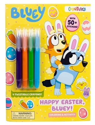 Bluey Colortivity Happy Easter paperback book by Studio Fun International featuring colorful Easter-themed illustrations.