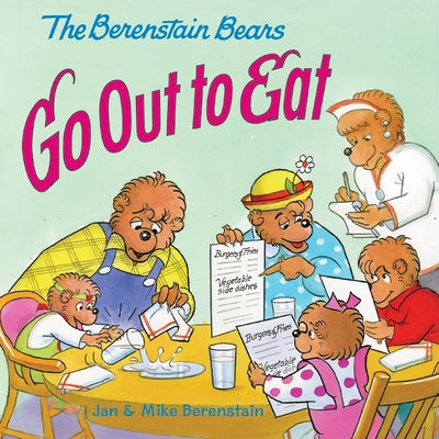 Paperback of The Berenstain Bears Go Out to Eat by HarperCollins, showing colorful cover with Bear family dining scene.