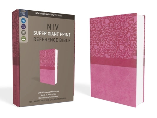 Zondervan Super Giant Print Reference Bible in pink imitation leather with red letter edition and large, easy-to-read type.