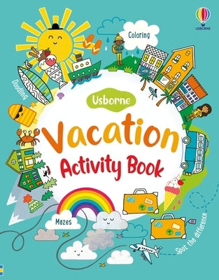 Usborne Books vacation activity book, paperback edition with colorful illustrations and engaging puzzles for kids.