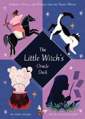 Illustration of The Little Witch's Oracle Deck box by Chronicle Books, featuring mystical symbols and colorful artwork for young witches.