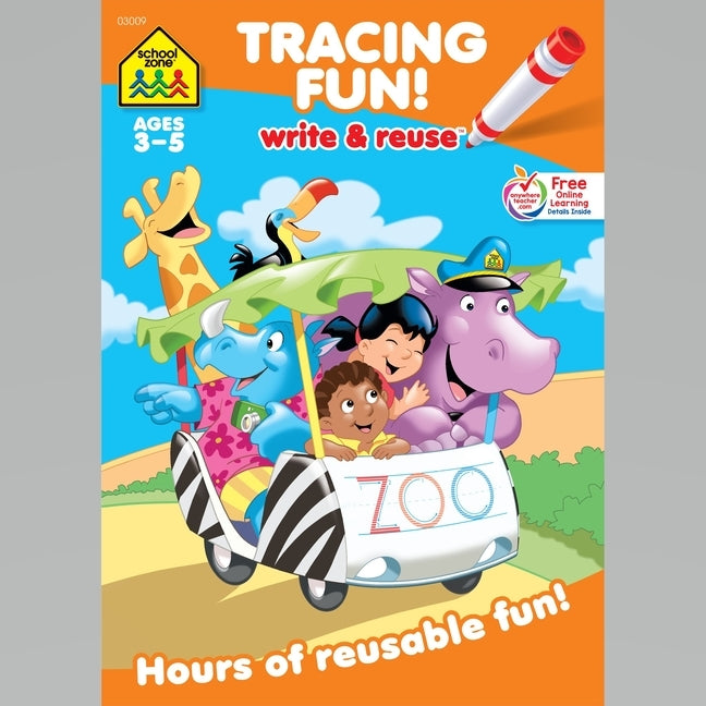 School Zone Tracing Fun! Write & Reuse Workbook paperback with colorful tracing pages for kids' handwriting practice.