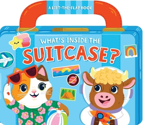 Colorful Little Simon lift-the-flap board book titled "What's Inside the Suitcase?" with playful illustrations of a suitcase and travel items.