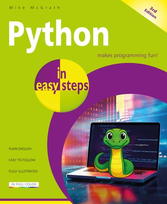 Paperback book titled "Python in Easy Steps" by In Easy Steps, featuring a cover design with Python programming language graphics.