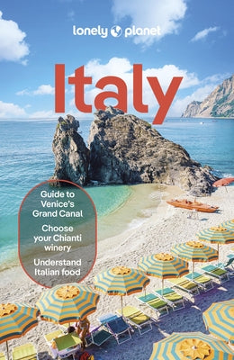 Lonely Planet Italy paperback travel guide with colorful cover design, featuring scenic Italian landscapes and cityscapes.