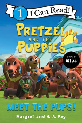 Paperback book titled "Pretzel and the Puppies: Meet the Pups!" by Clarion Books, featuring colorful illustrations of puppies on the cover.