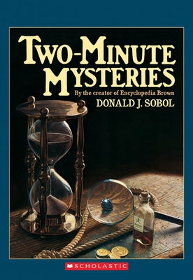 Scholastic Paperbacks Two-Minute Mysteries paperback book cover with illustrations of detective scenes and clues.