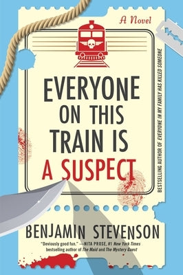 Paperback of Everyone on This Train Is a Suspect by Mariner Books, featuring a cover with mysterious train scene and bold title text.