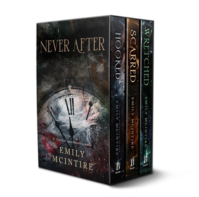 Paperback Never After Series Boxed Set by Bloom Books featuring Books 1-3: Hooked, Scarred, and Wretched with colorful cover art.