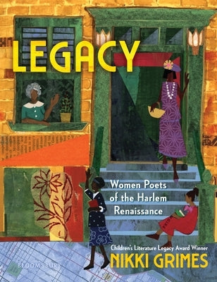Paperback book titled "Legacy: Women Poets of the Harlem Renaissance" by Bloomsbury Publishing, featuring cover art with vibrant colors.