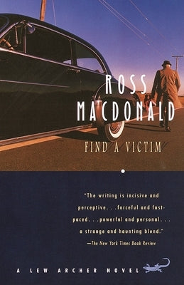 Paperback copy of "Find a Victim" by Lew Archer novel, published by Knopf Doubleday Publishing Group, with book cover and title visible.