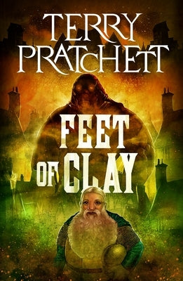 Paperback copy of "Feet of Clay," a Discworld novel by Terry Pratchett, published by Harper Paperbacks, with colorful cover art.