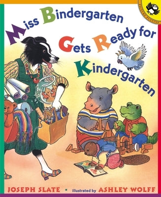 Paperback of Miss Bindergarten Gets Ready for Kindergarten by Puffin Books, featuring colorful illustrations of children preparing for school.