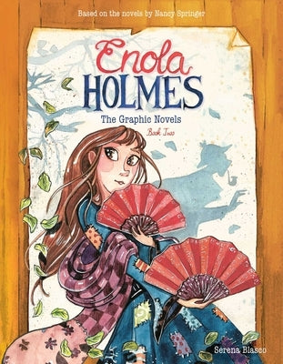 Paperback graphic novels featuring Enola Holmes solving mysteries, including pink fan, cryptic crinoline, and Baker Street Station cases.