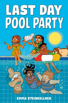 Paperback copy of Last Day Pool Party novel by Labyrinth Road, featuring colorful cover art with pool party scene.