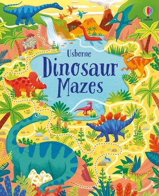 Paperback Dinosaur Mazes book by Usborne Books featuring colorful dinosaur-themed maze puzzles for children.