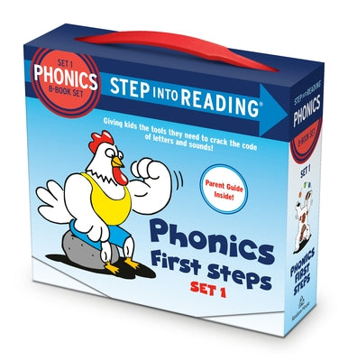 Step Into Reading Set 1 phonics boxed set by Random House with 8 easy-to-decode books and a parent guide for young learners.