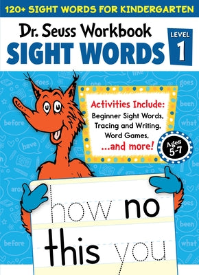 Bright Matter Books Dr. Seuss Sight Words Level 1 workbook with colorful pages, games, puzzles, and activities for kindergarten learners