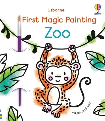 Usborne Books First Magic Painting Zoo paperback with colorful zoo scenes and animal illustrations for kids to color and decorate.