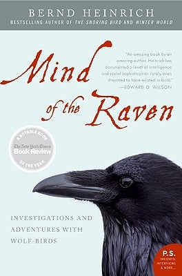 Paperback of Mind of the Raven book by Ecco Press showing the cover with an illustration of a raven and investigative themes.