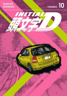 Paperback of Initial D Omnibus 10 by Kodansha Comics, featuring colorful cover art with manga characters and bold title text.