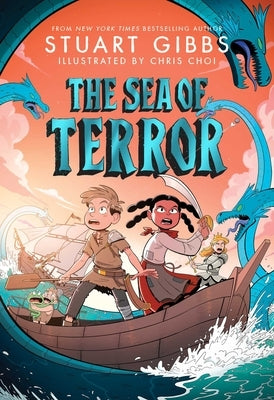 Paperback copy of The Sea of Terror by Simon & Schuster Books for Young Readers, featuring a dark, ocean-themed cover illustration.