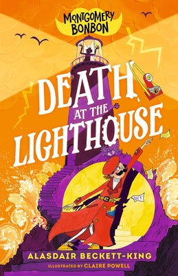 Paperback of Montgomery Bonbon: Death at the Lighthouse by Candlewick Press, featuring a mysterious lighthouse on the cover.