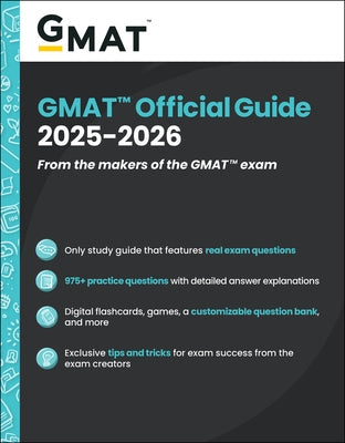 Wiley GMAT Official Guide 2025-2026 paperback with online question bank and practice tests for test preparation.