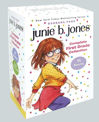 Junie B. Jones Complete First Grade Collection paperback books 18-28 in a boxed set, featuring colorful covers and engaging story titles.