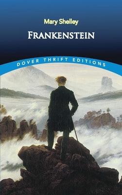 Paperback Frankenstein book by Dover Publications featuring a spooky illustrated cover, classic horror novel by Mary Shelley.