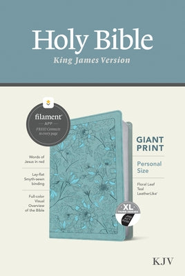 KJV Personal Size Giant Print Bible, Filament Enabled (Leatherlike, Floral Leaf Teal, Indexed, Red Letter) by Tyndale
