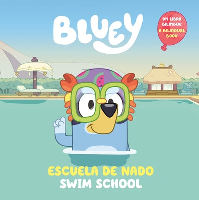 Bilingual paperback book "Bluey: Swim School" by Penguin Young Readers Licenses, featuring colorful cover art with Bluey characters.