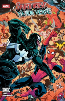 Marvel Universe Spider-Verse vs. Venomverse paperback book with colorful comic cover art featuring Spider-Man and Venom characters.