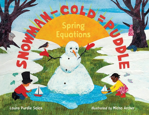 Paperback book titled "Snowman - Cold = Puddle: Spring Equations" by Charlesbridge Publishing, featuring a colorful snowman on the cover.