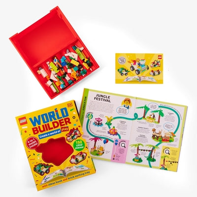 Lego World Builder DK Publishing box with colorful LEGO bricks and instruction book showcasing 4-in-1 model and build ideas