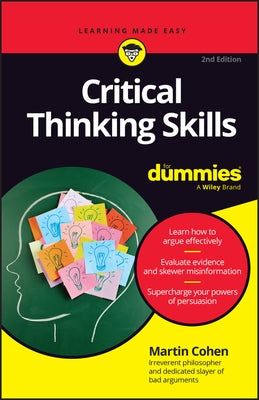 Paperback copy of "Critical Thinking Skills for Dummies" by For Dummies, showing the book cover with title and branding.