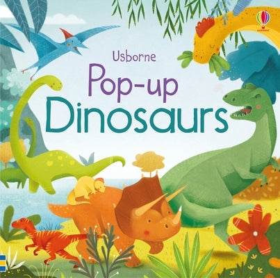 Colorful pop-up dinosaurs board book by Usborne Books featuring vibrant dinosaur illustrations and engaging interactive pages.