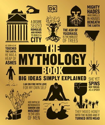 Paperback of The Mythology Book by DK Publishing featuring a colorful illustrated cover with mythological symbols and artwork.