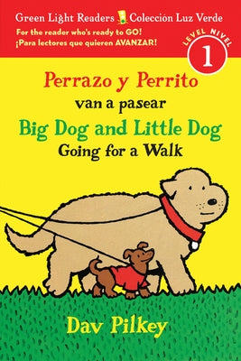 Bilingual paperback book titled "Big Dog and Little Dog Going for a Walk" by Clarion Books, featuring colorful dog illustrations.