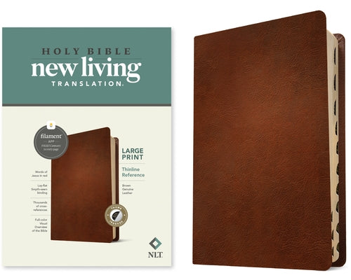 NLT Large Print Thinline Reference Bible, Filament Enabled (Genuine Leather, Brown, Indexed, Red Letter) by Tyndale