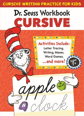 Bright Matter Books Dr. Seuss Cursive Workbook for Kids, paperback with colorful pages for beginner cursive handwriting practice.