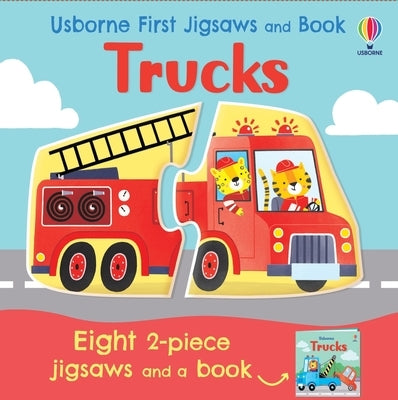 Usborne First Jigsaws and Book: Trucks paperback featuring colorful truck illustrations for young children.