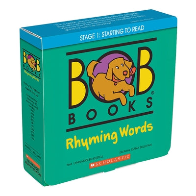 Scholastic Bob Books Rhyming Words Box Set with flashcards and 40 rhyming word puzzle cards for early reading and phonics.