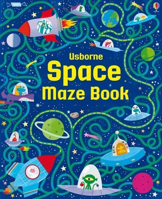 Usborne Space Maze Book, paperback with space-themed maze illustrations and engaging activities for children.